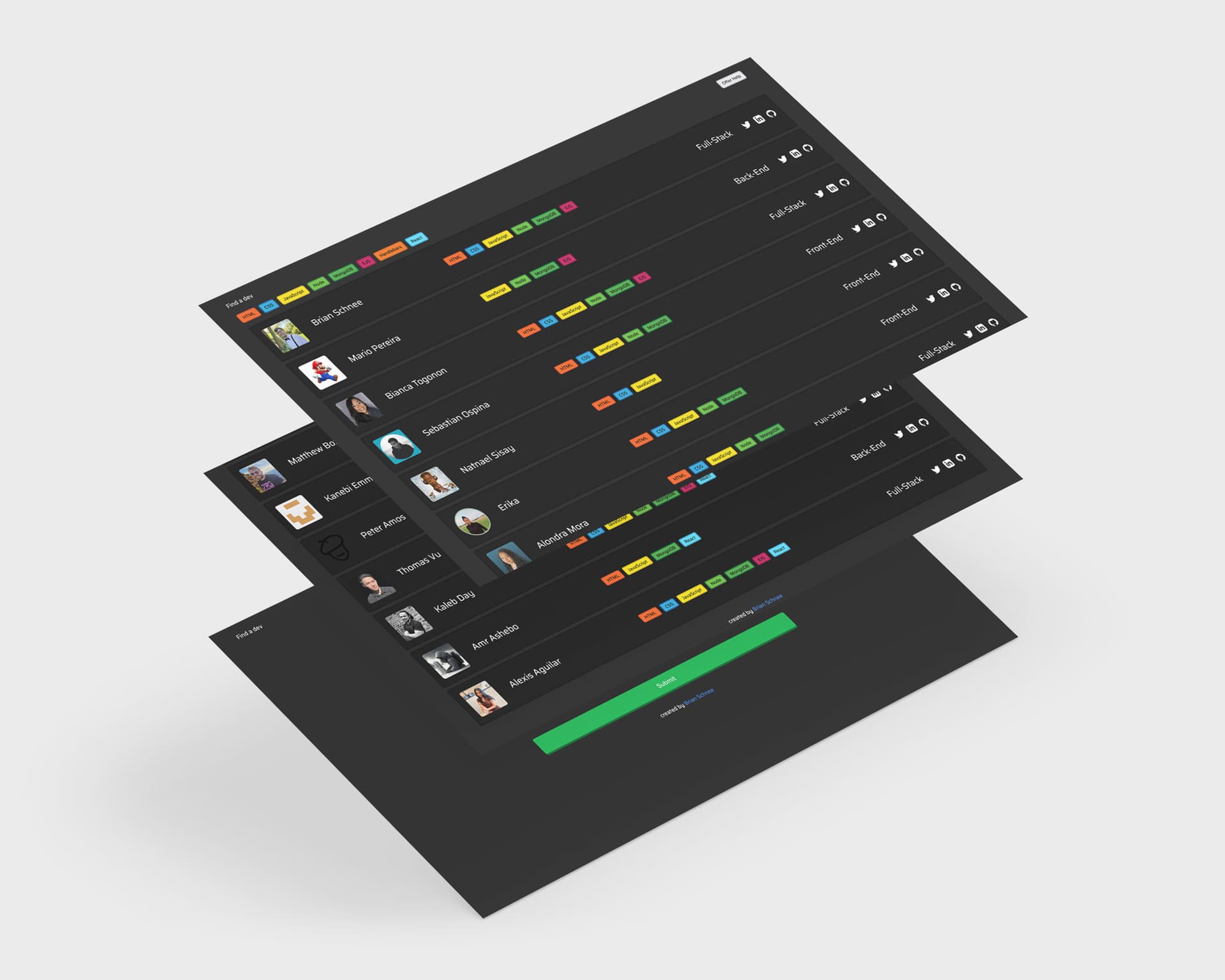 preview of pages from https://find-a-dev.up.railway.app/ website